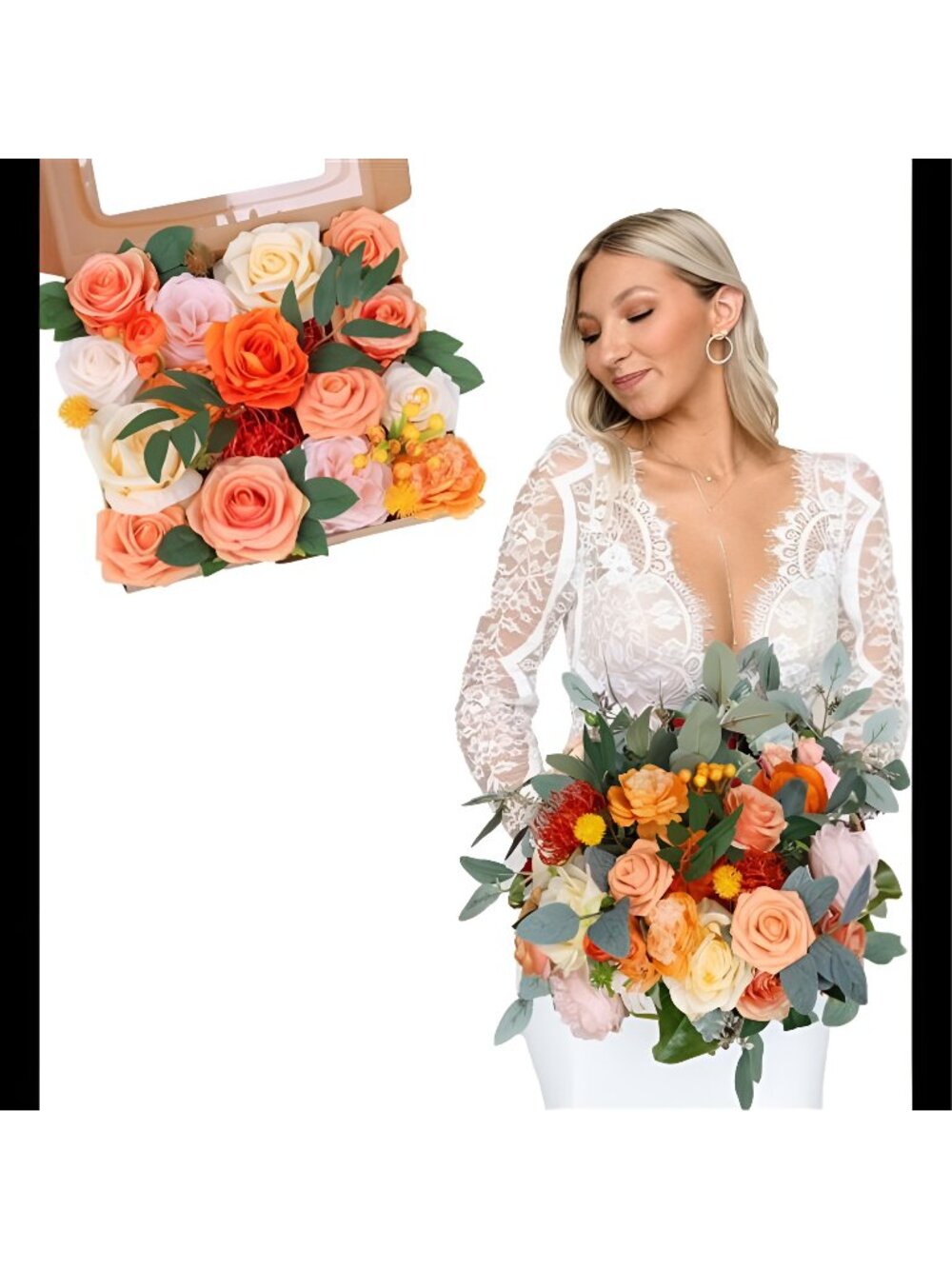 Artificial Burnt Orange Flowers Combo Box Set